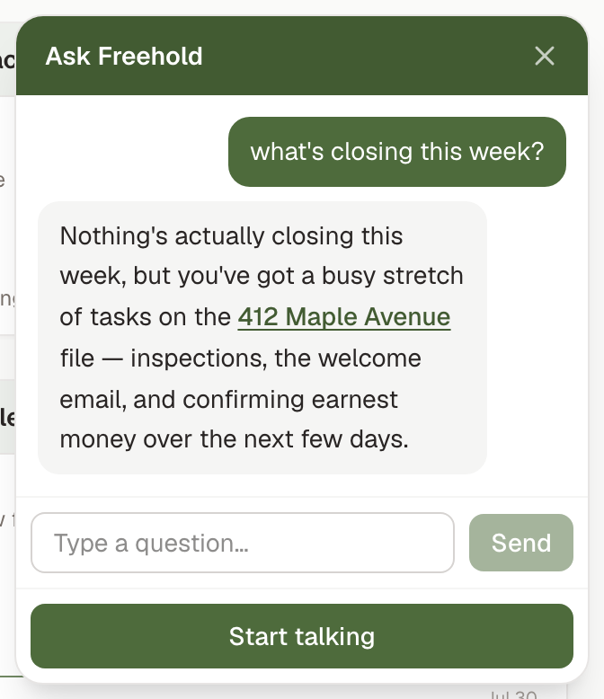 The voice search window answering a question about the week's closings